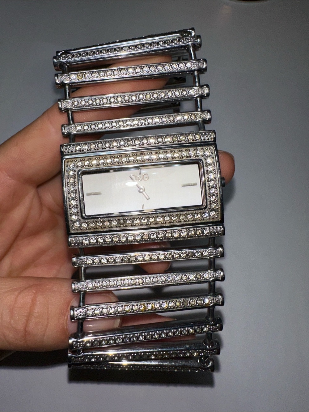 D&G Silver Crystal-Accented Bracelet Watch